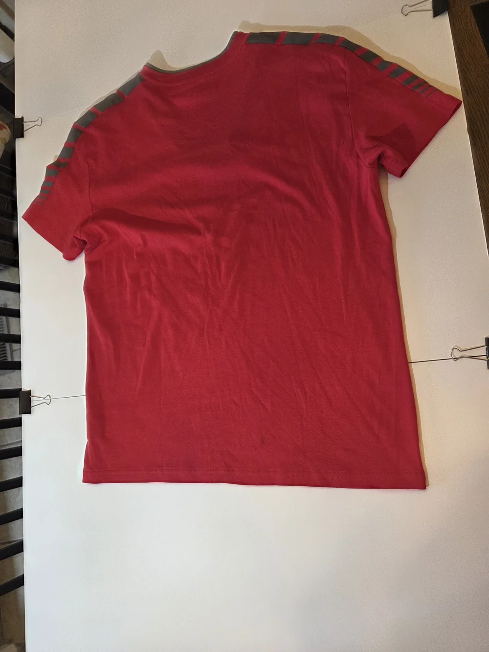 A/X Armani Exchange Red V-Neck Short Sleeve Tee with Gray Shoulder Stripes - Picture 7 of 10